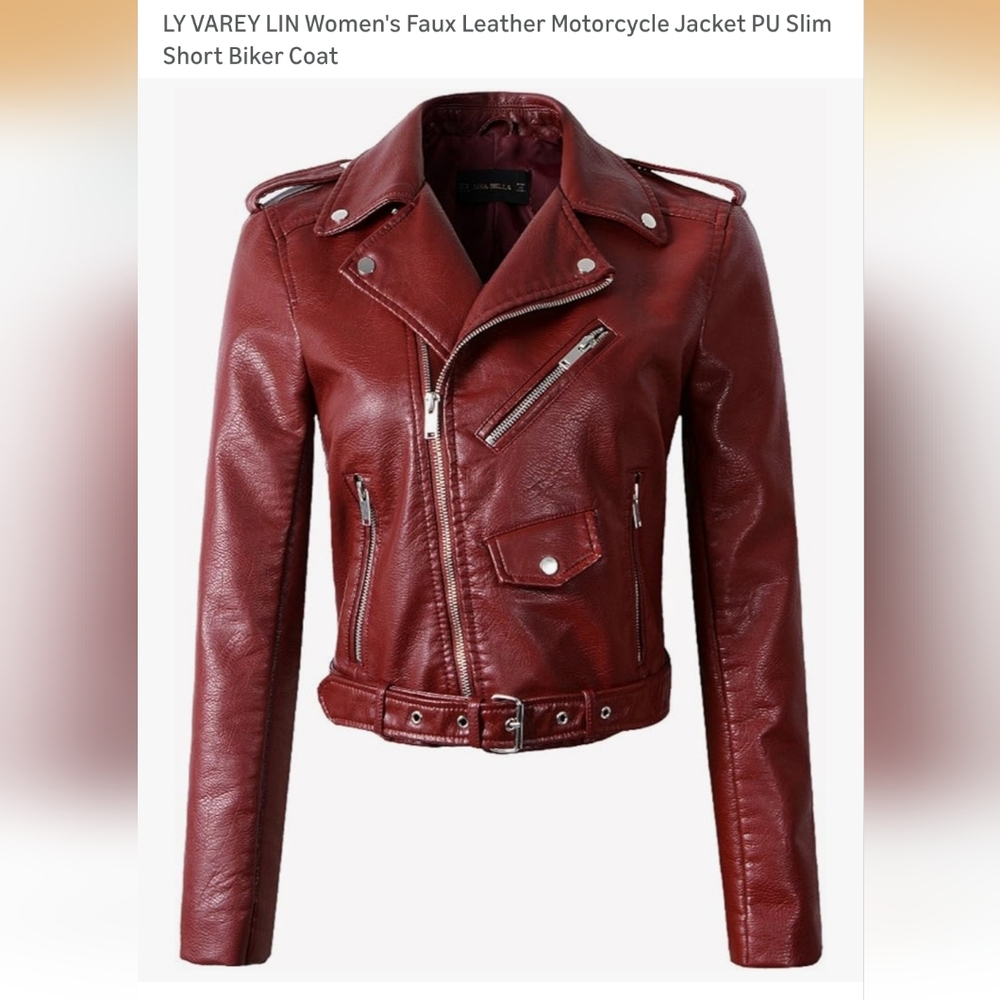 Women's Red Faux Leather Motorcycle Jacket